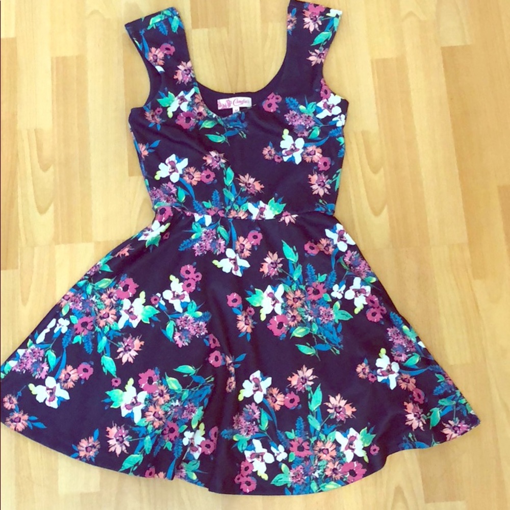 Fit and flare floral blue dress